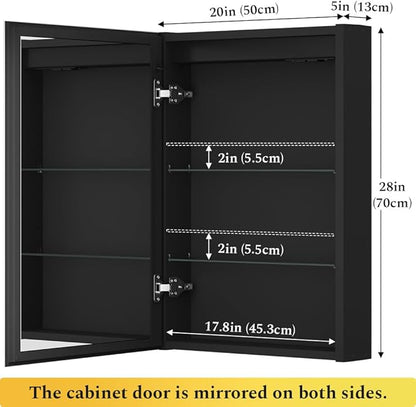 Spliceable Modular LED Lighted Bathroom Medicine Cabinet Mirror with Anti-Fog Aluminum Frame, Adjustable Lighting, Built-in Sockets & USB Ports – Wall Mounted (Left Hinge, 28" L x 20" W)