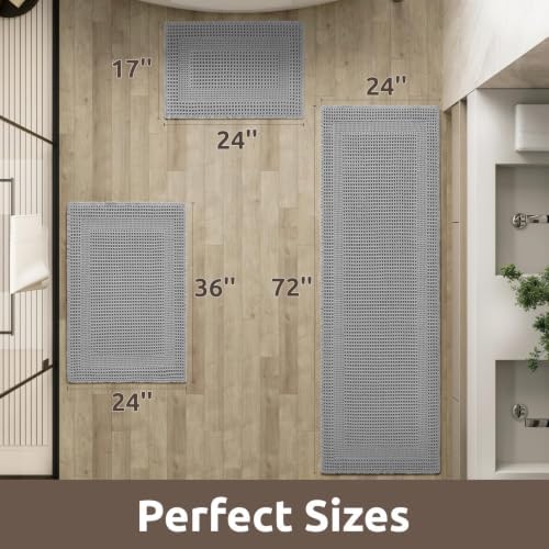 AMOAMI Waffle Bath Mat, Absorbent Bathroom Rugs Non Slip 24''x36'' Grey