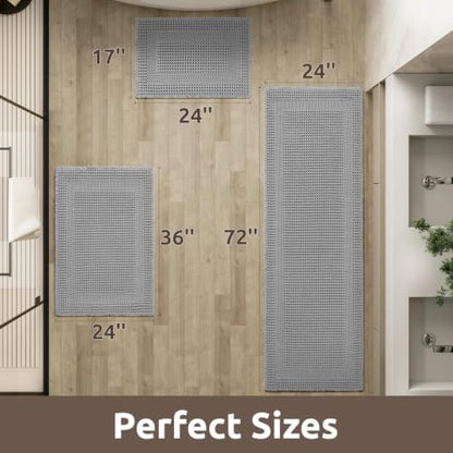 AMOAMI Waffle Bath Mat, Absorbent Bathroom Rugs Non Slip 24''x36'' Grey
