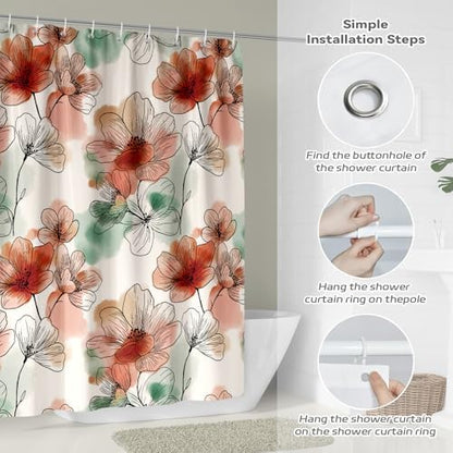 Boho Pink and Red Floral Shower Curtain for Bathroom 72 x 72 Inch