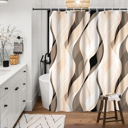 Cream Striped Shower Curtain Extra Wide 108x72 inch 18 Hooks