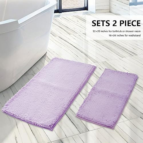 BOANKODU Bathroom Rugs Sets 2 Piece, Extra Soft Chenille Bath Mat Absorbent Bathroom Rug, Bathroom Mat with Sturdy PVC Non-Slip Bottom, Machine Washable Bath Rugs (Lavender)