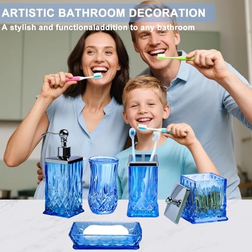 Blue Bathroom Accessories, Square Thick Glass & Metal Pump