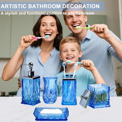 Blue Bathroom Accessories, Square Thick Glass & Metal Pump