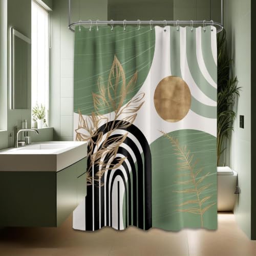 Sage Green and Gold Extra Long Shower Curtain, Tall 72X96 in