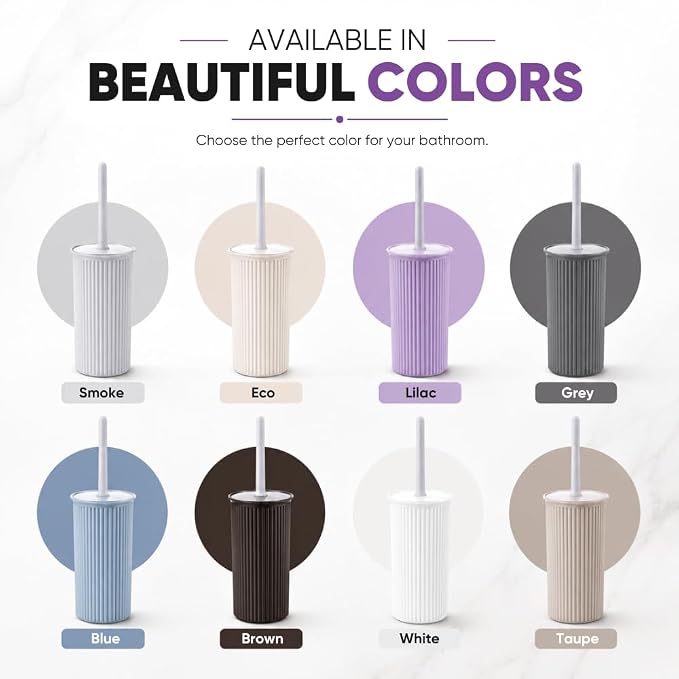 Superio Ribbed Collection Toilet Bowl Brush and Holder Set, Decorative Plastic Bathroom Toilet Brush with Holder, Toilet Cleaner Scrubber, Lilac - 1 Pack