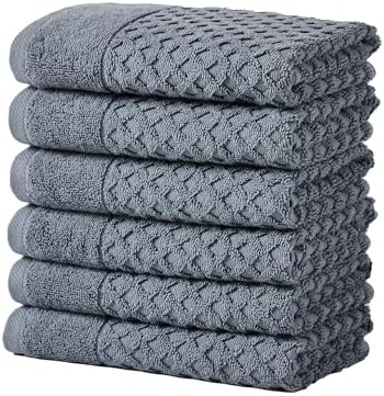Great Bay Home Hand Towels - 100% Cotton 6 Pack 26x16 Hand Towel Set - Absorbent, Durable, Quick-Dry Towels for Bathroom (Blue)