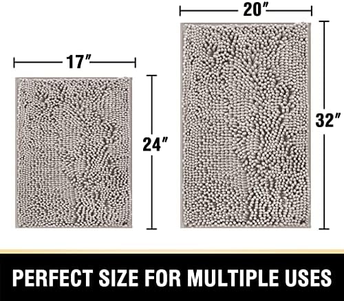 H.VERSAILTEX Bath Mats for Bathroom Non Slip Luxury Chenille Bathroom Rugs Extra Soft Absorbent Shaggy Mat Rugs Washable Fast Dry 2 Piece (Taupe, 20" x 32"/17" x 24")