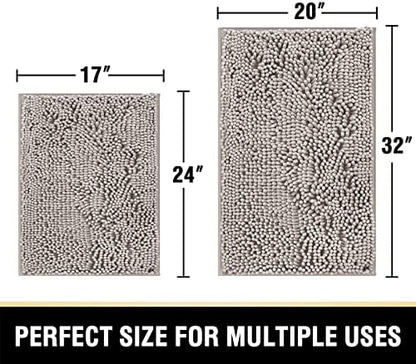 H.VERSAILTEX Bath Mats for Bathroom Non Slip Luxury Chenille Bathroom Rugs Extra Soft Absorbent Shaggy Mat Rugs Washable Fast Dry 2 Piece (Taupe, 20" x 32"/17" x 24")
