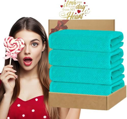 VOOVA & MOVAS Bath Towels 4PC, 100% Cotton, 30x56 in, Turquoise