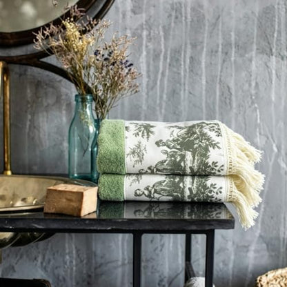 2 Pack Sage Green Hand Towels with Tassels for Bathroom Kitchen Decor, 13x32Inch 100% Cotton Ultra Soft Highly Absorbent,Farmhouse Vintage Towels for French Country Decor