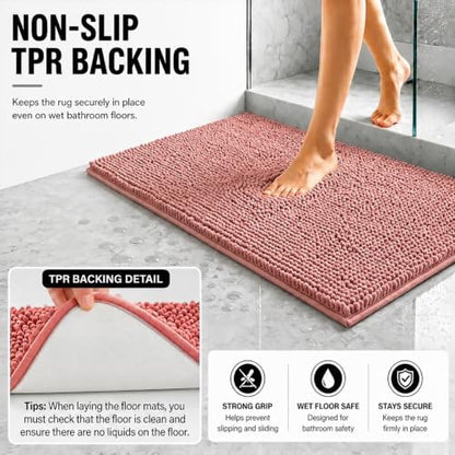 Bathroom Rugs Sets 2 Piece,Super Absorbent Soft,Thick,Machine Washable Chenille Bath Mat,Non Slip Toilet Floor Rug,Bath Mats for Bathroom,20x32 Plus 20x20 U Shape,Dusty Rose