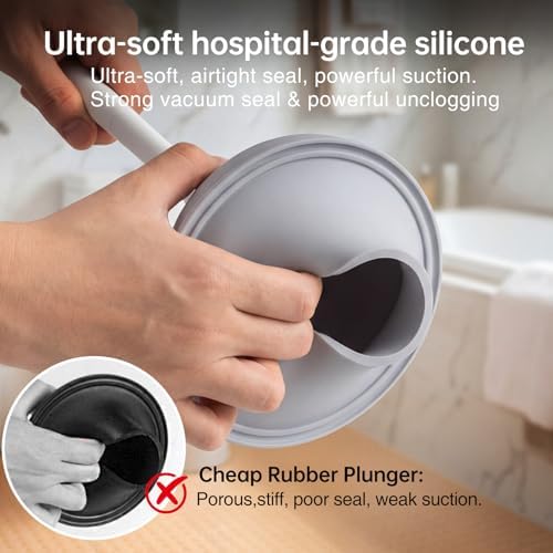 Lefree, 2 in 1 Toilet Brush and Plunger Set with Silicone Bristles, Plastic Material, Includes Holder, White/Black, for Deep Cleaning