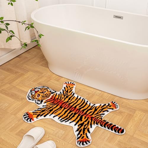 Cartoon Tiger Bath Mat Non-Slip Absorbent Rug Orange 39.3x25.5in