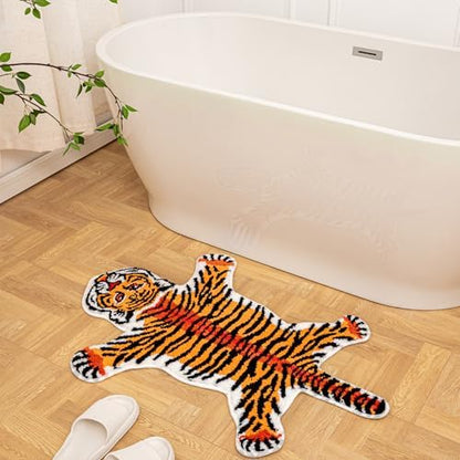 Cartoon Tiger Bath Mat Non-Slip Absorbent Rug Orange 39.3x25.5in