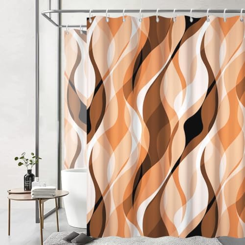 Orange Striped Clawfoot Tub Shower Curtain 180x70 inch 30 Hooks
