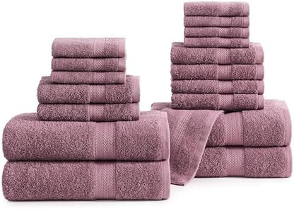 LANE LINEN Bath Towel Set Absorbent Quick Dry 100% Cotton - Wishful Mauve