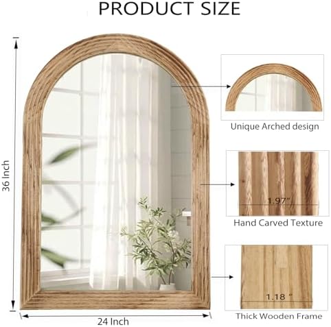 LOSOUR 2 Pack Arched Mirror, Farmhouse Decor Solid Wood Frame Bathroom Mirrors, Vintage Mirror for Bathroom, Living Room,Bedroom, Entryway, Hallway,Foyer (Brown, 2 Pack-36" x 24")
