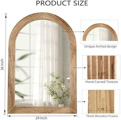LOSOUR 2 Pack Arched Mirror, Farmhouse Decor Solid Wood Frame Bathroom Mirrors, Vintage Mirror for Bathroom, Living Room,Bedroom, Entryway, Hallway,Foyer (Brown, 2 Pack-36" x 24")