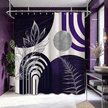 Dark Purple and Grey Shower Curtain, 72x72 in, Mid Century Modern Plum