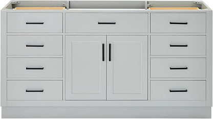 ARIEL Hepburn 66-inch Bathroom Vanity Base Cabinet,Solid Wood, 2 Soft Closing Doors, 9 Dovetail Drawers, Grey
