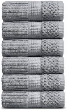 Springtree Home 100% Cotton Hand Towel Set | 6-Pack | Textured | Grey