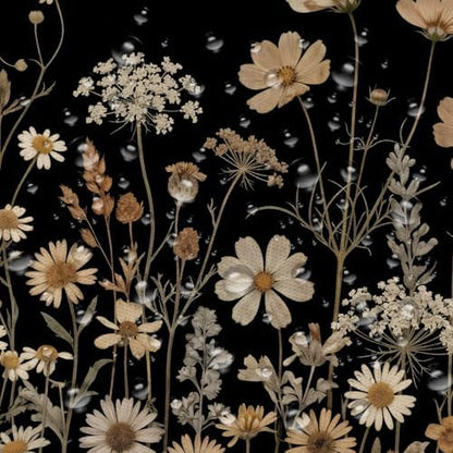 Black Floral Shower Curtain, Dark Daisy Wildflower Botanical Shower Curtain For Bathroom, Vintage Rustic Farmhouse Beige Flower Plant Fabric Cottagecore Boho Bath Curtain with 12 PCS Hooks 72X72 Inch