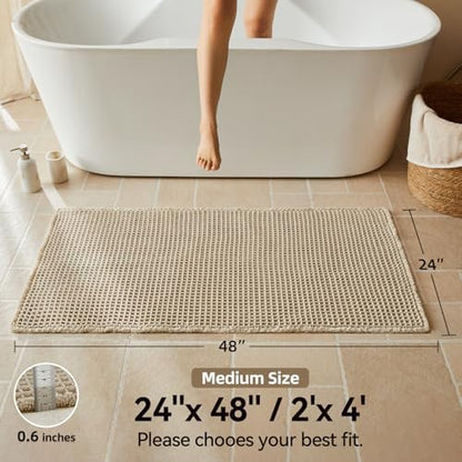 Triohero Waffle Bath Mat, Boho Bathroom Rugs Non Slip, 24x48 Pale Beige