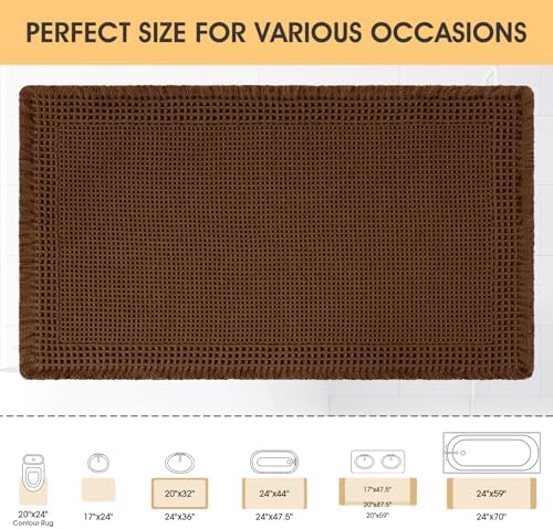 Waffle Bath Mat, Boho Woven Modern Bath Rug Absorbent Non Slip, Ultra Soft Bathroom Mats, Machine Washable Knit Bath Rugs with Border for Bathroom, Bedroom, Kitchen, Shower, Tub, 32"x20", Brown