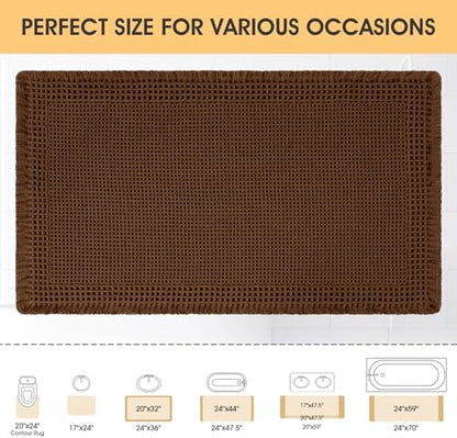 Waffle Bath Mat, Boho Woven Modern Bath Rug Absorbent Non Slip, Ultra Soft Bathroom Mats, Machine Washable Knit Bath Rugs with Border for Bathroom, Bedroom, Kitchen, Shower, Tub, 32"x20", Brown