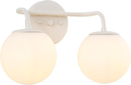 JONATHAN Y 15" Almond Modern Globe Wall Sconce Vanity Light for Bathroom, White Frosted Glass Shade, Midcentury Parisian Bistro Wall Lamp, LED Bulb Included (JYL3535C)