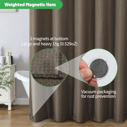 eachope No Hook Waffle Shower Curtain, No Liner Needed, 71x74 Inch, Brown