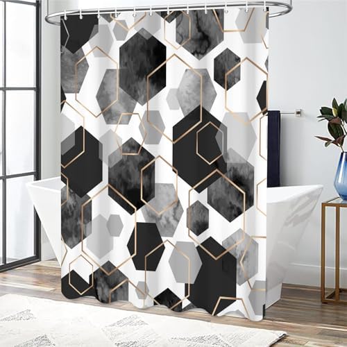 deFouliao Grey Shower Curtain Modern Abstract Geometric Grid Bathroom Curtain Sets for Bathtub Home Art Decor, Waterproof Fabric Washable with Hooks, 36x72 Inch