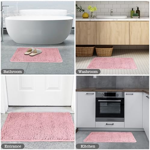 Yeaban Chenille Blush Bathroom Rug 20"x32", Non-Slip Rubber Backing
