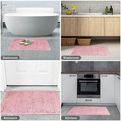 Yeaban Chenille Blush Bathroom Rug 20"x32", Non-Slip Rubber Backing