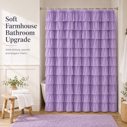 Purple Ruffle Shower Curtain for Bathroom, 72 x 84 inch, 1 Panel