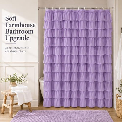 Purple Ruffle Shower Curtain for Bathroom, 72 x 84 inch, 1 Panel