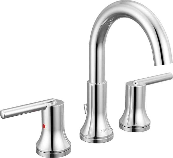 DELTA FAUCET Trinsic Widespread Bathroom Faucet Chrome, Bathroom Faucet 3 Hole, Diamond Seal Technology, Metal Drain Assembly, Chrome 3559-MPU-DST