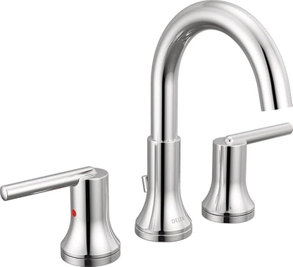 DELTA FAUCET Trinsic Widespread Bathroom Faucet Chrome, Bathroom Faucet 3 Hole, Diamond Seal Technology, Metal Drain Assembly, Chrome 3559-MPU-DST