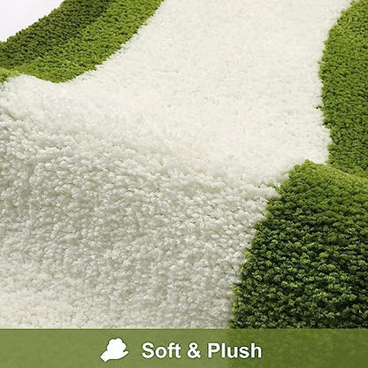 HAOCOO Bathroom Rugs Runner 18x47 inch, Non Slip Soft Green Rug Irregular Shape Bathroom Mats, Washable Absorbent Long Bathroom Rugs for Bedroom Aesthetic Bathtub Sink Shower