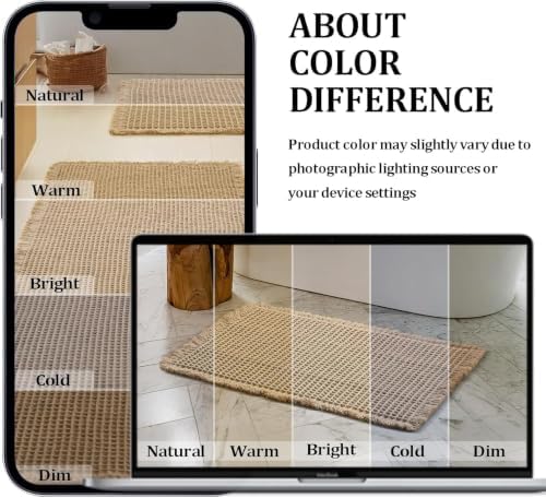 JIUZHEN Set of 2 Waffle Bath Mats Boho Bath Rugs 16"x24"+18"x30", Brown