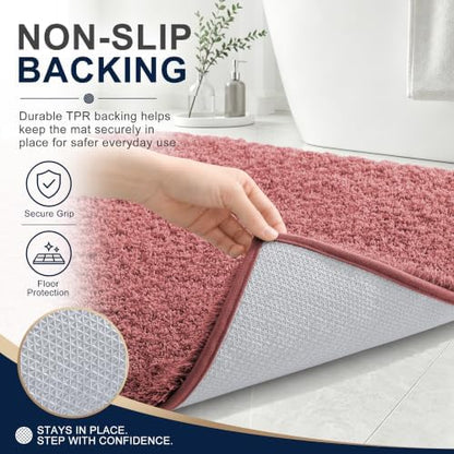 OLANLY Microfiber Bathroom Runner Rugs 59x20, Soft Bath Mat, Deep Rose