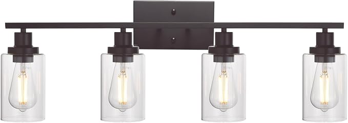 MELUCEE 4 Lights Wall Sconce Lighting Oil Rubbed Bronze with Clear Glass | Bathroom Vanity Light Fixtures Wall Lights Bedroom Porch Kitchen Living Room (Patent No.: US D963914 S)