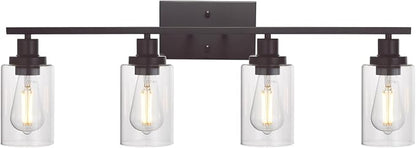 MELUCEE 4 Lights Wall Sconce Lighting Oil Rubbed Bronze with Clear Glass | Bathroom Vanity Light Fixtures Wall Lights Bedroom Porch Kitchen Living Room (Patent No.: US D963914 S)