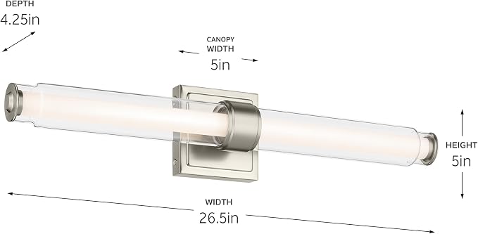 Kichler Laurene LED Bath Bar Light, Brushed Nickel | Linear vanity light with clear glass for mirrors and vanities (26.5" x 5"), 55238NILED