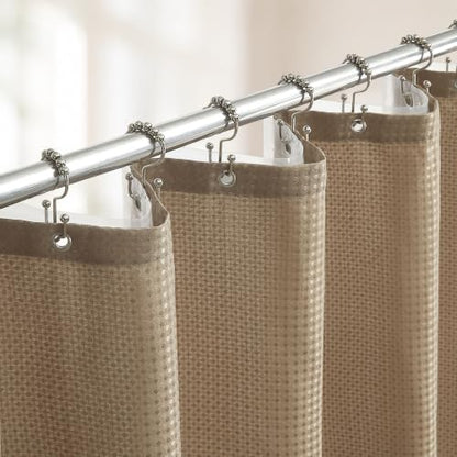 3 in 1 Shower Curtain Set, Waffle Shower Curtain and Liner Set with 12 Double Sided Shower Curtain Hooks, 72 x 84 Fabric Shower Curtains for Bathroom, Beige