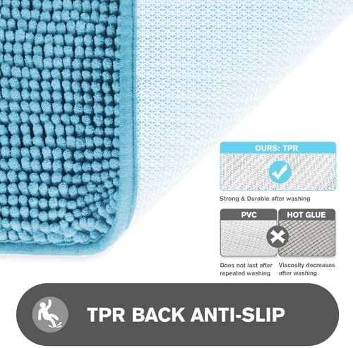 Bathroom Rugs 30 x 50 Inch – Extra Large Bath Mat | Absorbent and Washable Thick Chenille Bath Rugs Non-Slip Runner Rug for Bathroom, Shower, Tub(Sky Blue)