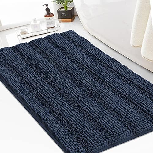 Turquoize Bathroom Rug 24"x36", Soft Absorbent Chenille Bath Rug, Navy