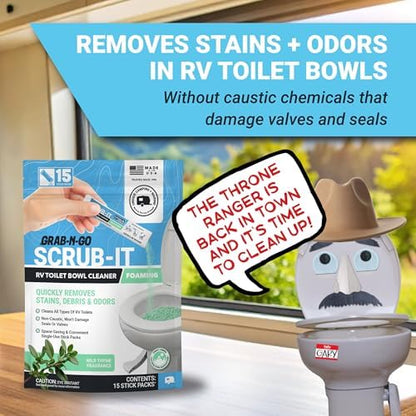 Unique Scrub-It Foaming Powder RV Toilet Cleaner Stick Packs, 15-Count