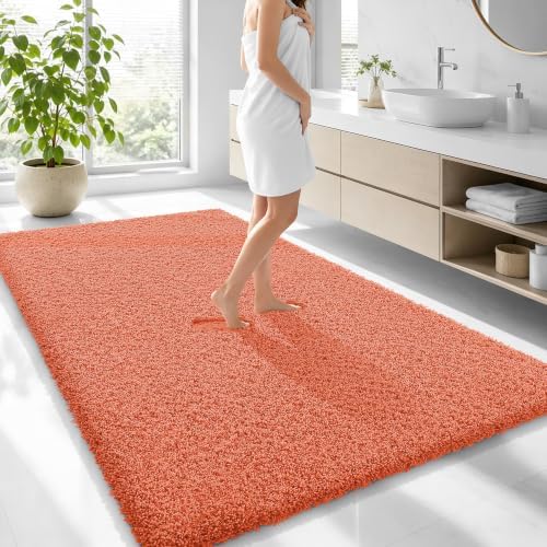 OLANLY Microfiber Large Bathroom Rugs 70x46, Soft Absorbent Bath Mat, Coral